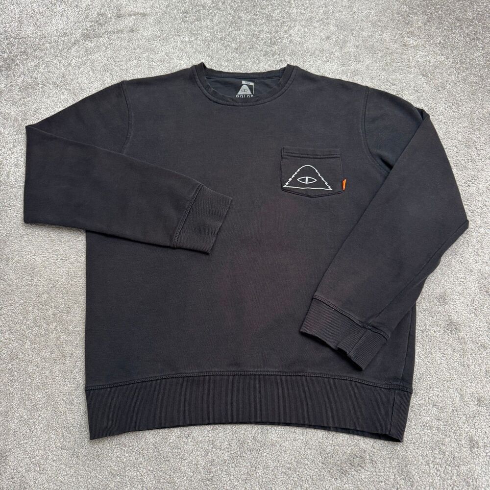 Poler Stuff Crew Neck Pullover Sweatshirt Mens Large Black Fleece Casual Outdoor